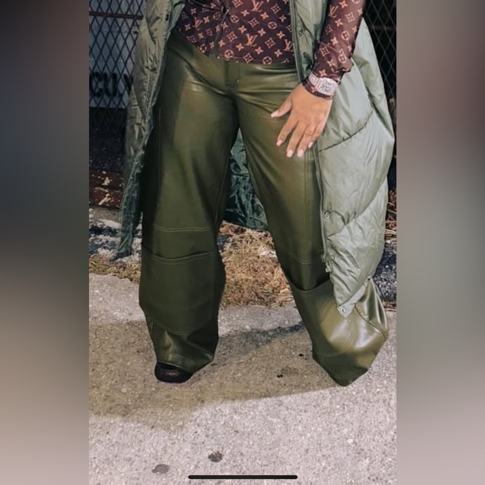 Green faux leather pants